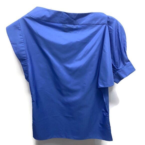 YSL Periwinkle Blue Silk Asymmetrical Blouse - Picture 2 of 3